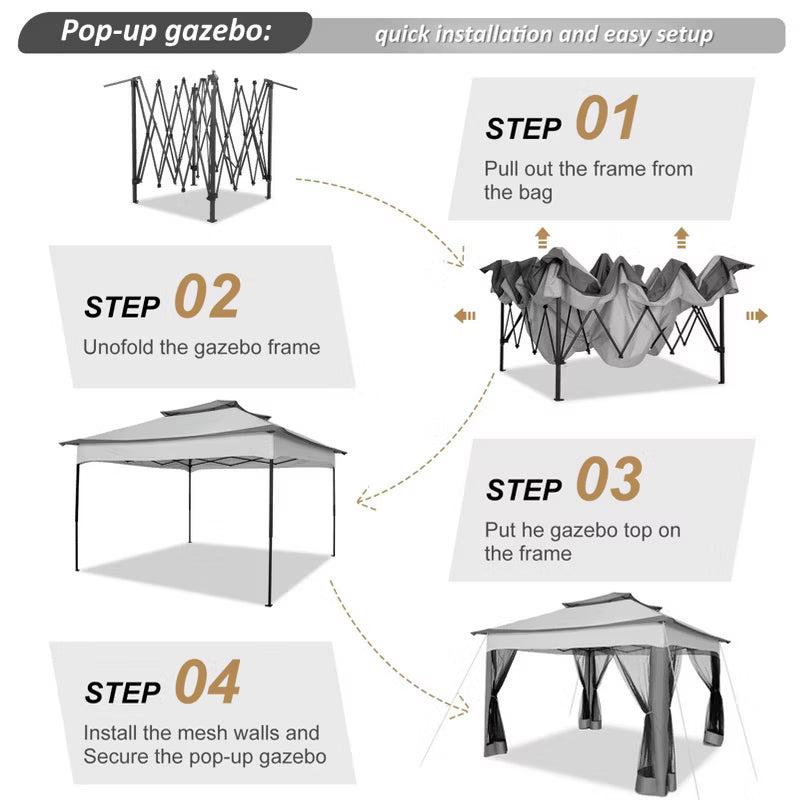 COBIZI Pop Up Gazebo 11x11FT One-Push Canopy Tent, Carpas Para Patio