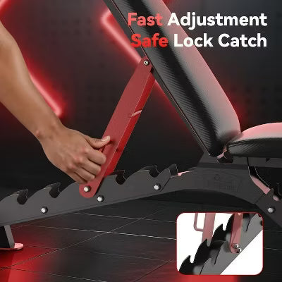 FLYBIRD 1200LBS Weight Capacity Strength Training Bench Heavy-duty Adjustable Workout Bench,34'' Extra-Long Backrest and Easy-Roll Wheels