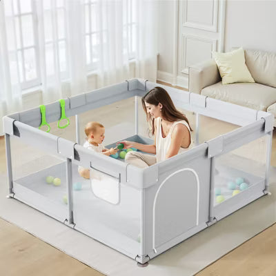 Large Baby Playpen 47×47in Toddler Play Yard, Indoor Activity Fence for Apartments, Safe & Spacious Play Area (grey playpen, )