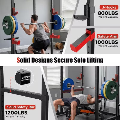 SPORTSROYALS Power Rack, Multi-Functional Power Cage, Squat Rack with Pulley System & LAT Pull Down, Workout Cage with J Hooks for Home Gym