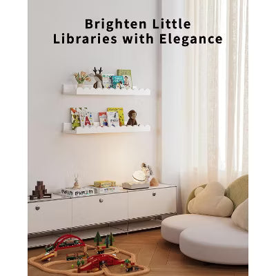 4-Pack White Scalloped Kids Floating Shelves, Wall Mount Book Display Storage for Nursery Bedroom