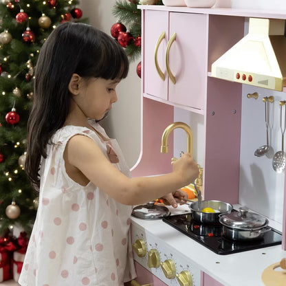 Kinder King Wooden Kids Play Kitchen, Toy Kitchen Playset for Toddler, Realistic Kitchen Sets w/Lights & Sounds, Gift for Boys Girls Age 3+