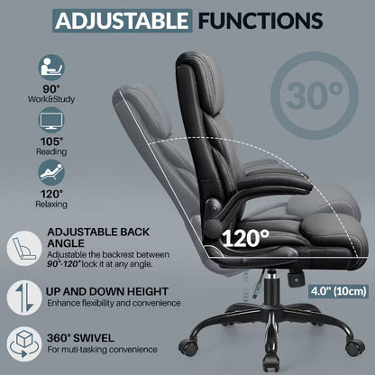 KERDOM Office Chair Big and Tall 400lbs, High Back Executive Office Chair Flip Up Arms, Breathable Leather Home Office Computer Desk Chair, Black