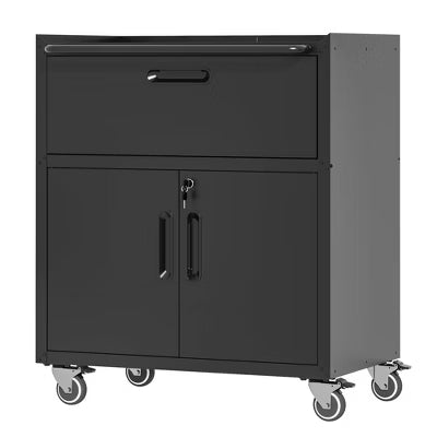VIYET 35"H Heavy-Duty Mobile Steel Tool Cabinet,360° Lockable Casters,3-Sided Top Fence,Garage/Home/Office/Workshop, Black