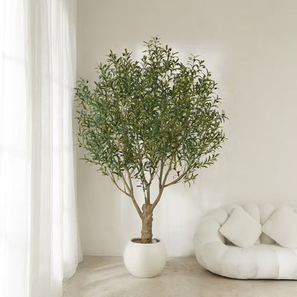 DR.Planzen 7FT Artificial Olive Tree with Thick Stump - UV Resistant Faux Plant for Indoor/Outdoor, Black Pot & Realistic Green Leaves