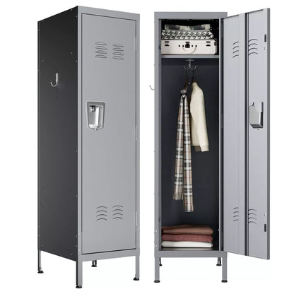 VIYET 55" Steel Wardrobe Cabinet, Slim Metal Clothing Storage Locker with Ventilated Door, Side Hooks & Anti-Tip Kit, Gray