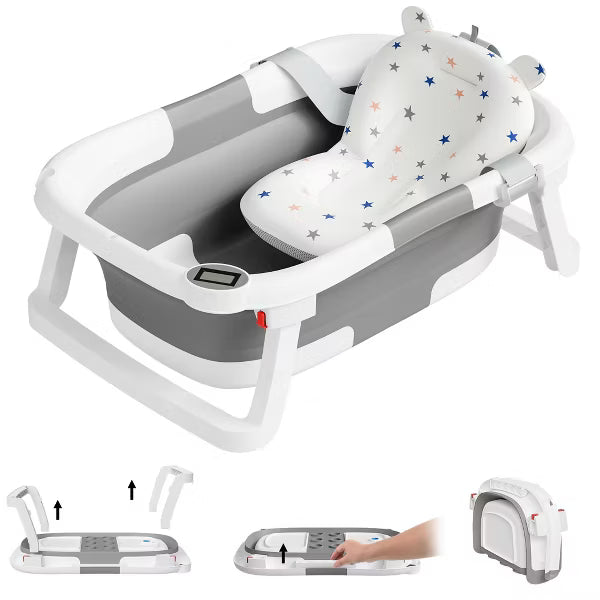 TUMAJUP Collapsible Baby Bathtub for Infants and Toddlers with Bath Net and Thermometer