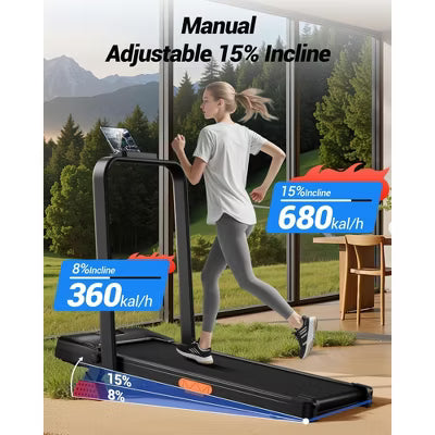 15 Incline 4-in-1 Walking Pad Treadmill, Foldable Under Desk Treadmill for Home & Office, Quiet 2.5 HP Motor (deep black)