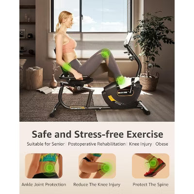 JEEKEE Recumbent Exercise Bike for Seniors,Stationary Bikes for Home, 400LB Capacity & 16 Levels Magnetic Resistance, Heart Rate Handle (B LACK)