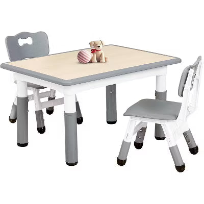 Kinder King 3-in-1 Kids Table & 2 Chairs Set with Storage, Removable Top for Art, Crafts, Reading, Play, Grey