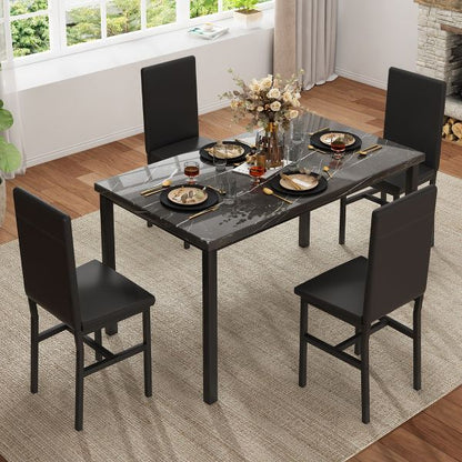 Hooseng 5-piece Kitchen Table and Chairs, Dining Table Set for 4, Rectangular Dining Table Set with Four Chairs and Marble Top for Dining Room