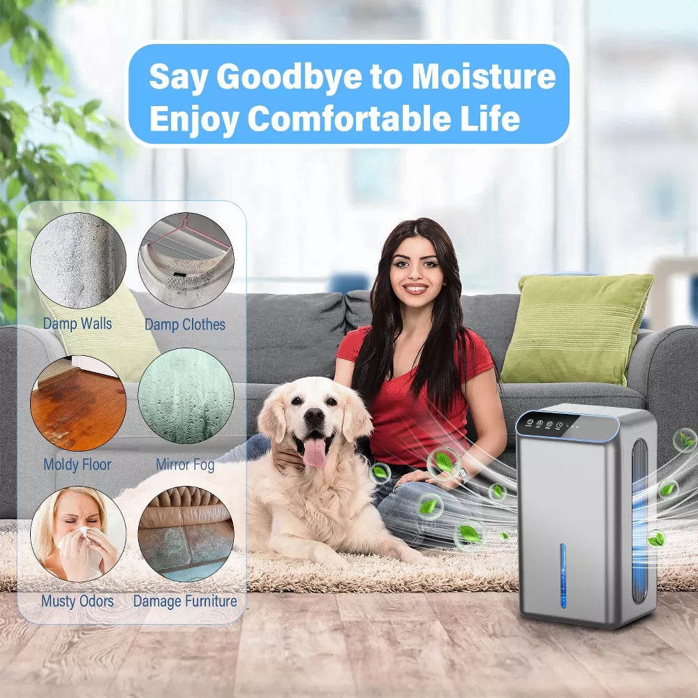 Teendow Portable Dehumidifiers for Home (2.5L Water Tank, 800 sq.ft) Quiet Dehumidifier for Bedroom,Basement,Sleep Mode, Auto Shut Off, 7 Color Light