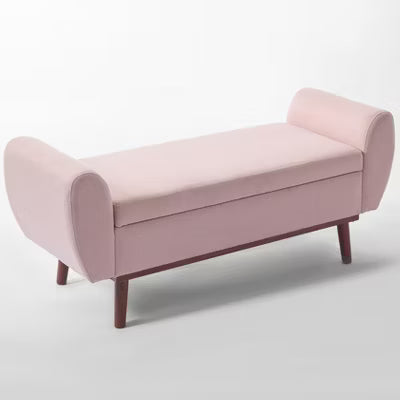 Hyleory Linen Upholstered Storage Bench with Solid Wood Legs for Bedroom Living Room or Entryway