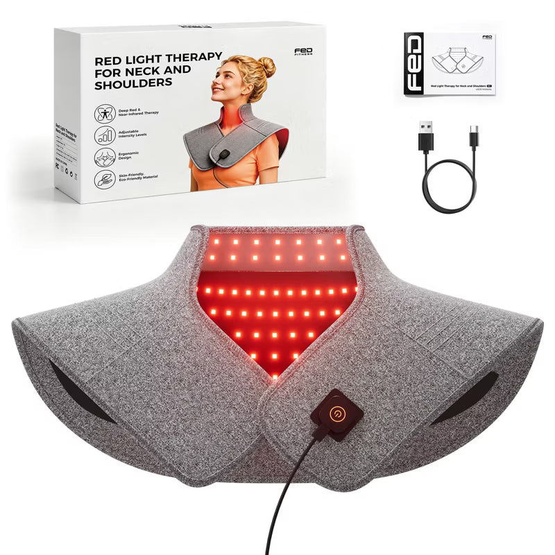 FED FITNESS Red Light Therapy Pad for Neck Shoulder, 660nm & 850nm Dual Wavelength and Soft Comfy Fabric Light Pad, 3 Adjustable Brightness Levels