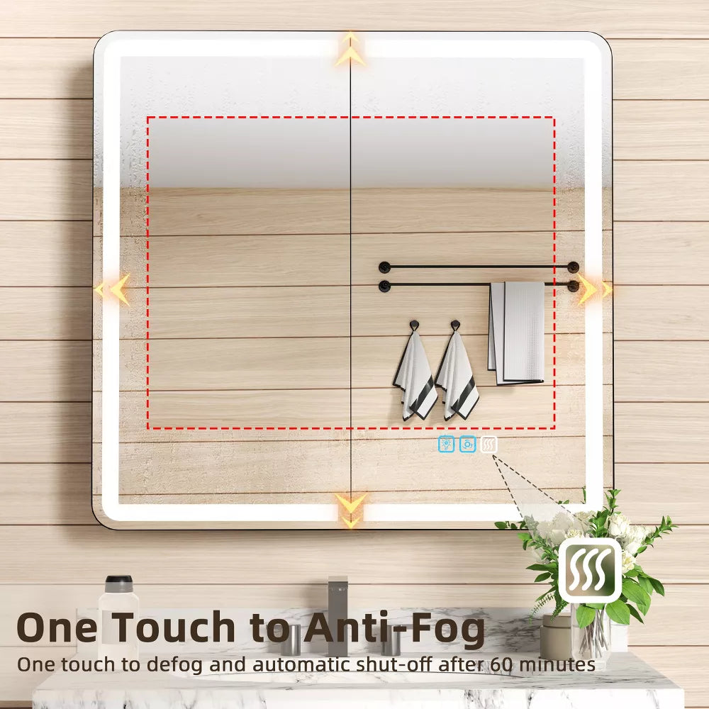 FAMYYT 36" W x 32" H LED Bathroom Medicine Cabinet with Mirror, Anti-Fog Dimmable Lighted Medicine Cabinet with Lights, Surface & Recessed Mount