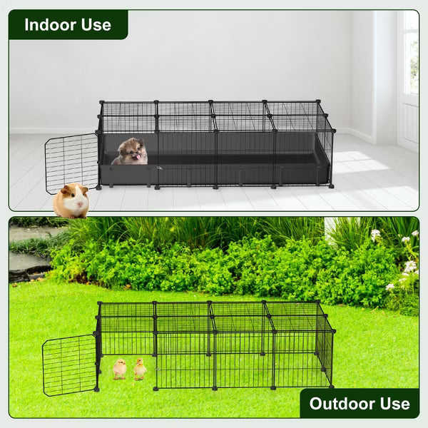 47x24x12" Guinea Pig Cage Small Animal Playpen DIY Metal Pet Enclosure with 20 Panels Waterproof Floor Mat for Hedgehogs Chickens Ducklings Rabbits