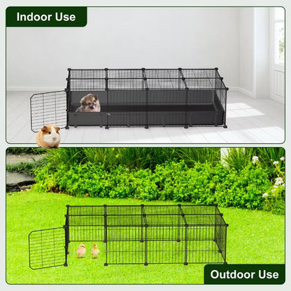 47x24x12" Guinea Pig Cage Small Animal Playpen DIY Metal Pet Enclosure with 20 Panels Waterproof Floor Mat for Hedgehogs Chickens Ducklings Rabbits