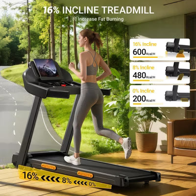 Treadmills for Home with 14 Incline & Led Screen, 3.0HP Quiet Foldable Treadmill with Handle Bar Up to 360lbs Capacity