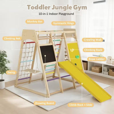 TODECARE Toddler Climbing Toy Indoor, Wood Kids Climber Slide Playset, Outdoor Jungle Gym