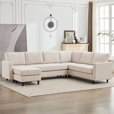 Likepay Modular Comfort Corner Shaped Sectional Sofa,Large 7 Seater Corner Sofa for Living Room, Office, Spacious Space