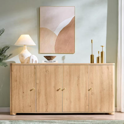 Kitchen Buffet Sideboard Cabinet with 4 Doors and Shelves, Modern Large Sideboard Buffet Storage Cabinet, 66" Coffee Bar Storage Cabinet