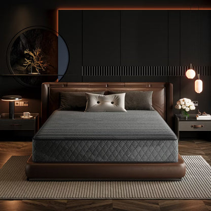 Swedrea Hybrid Mattress Breathable Medium Cooling Memory Foam Bed-in-a-Box Black