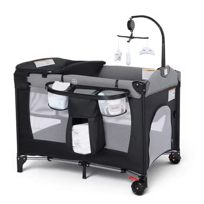 TODECARE 4 in 1 Pack and Play, Multifunction Baby Bassinet Bedside Crib, Portable Baby Nursery Playard w/Changing Table, Storage Basket