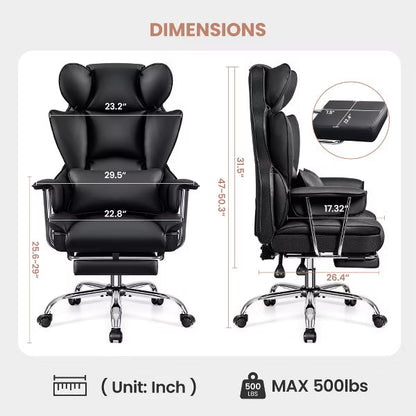KERDOM Office Desk Chair, Big and Tall Executive Chair with Footrest, Ergonomic Reclining High Back Support, Black