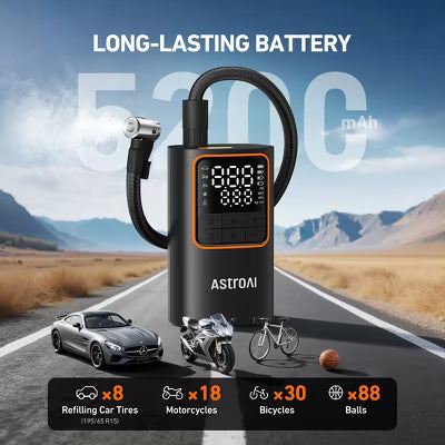 AstroAI L7Pro Cordless Tire Inflator, 150PSI Fast Inflation 5200mAh, Smart Auto Shutoff, USB-C Rechargeable