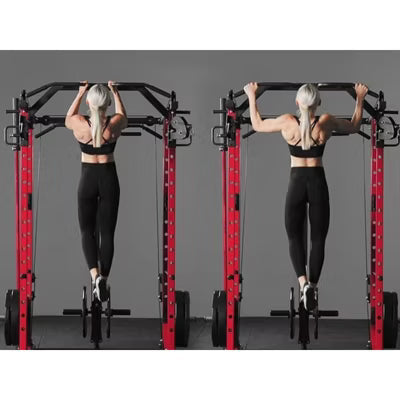 ER KANG Power Cage, 1500LBS Power Rack with Cable Crossover System, Multi-Function Workout Cage, Squat Rack Home Gym(Red)