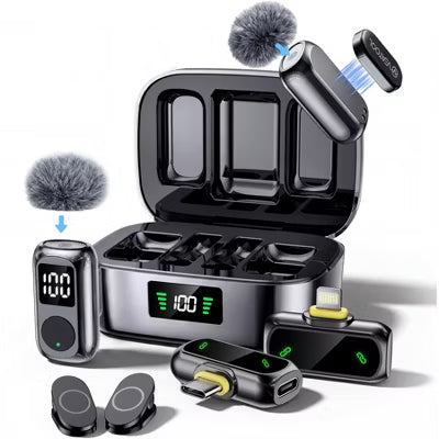 Wireless Lavalier Microphone for iPhone/iPad/Android, USB-C Noise-Canceling Clip-On 45H Charging Case, Vlogging/Podcast/YouTube/TikTok (2TX+2RX)