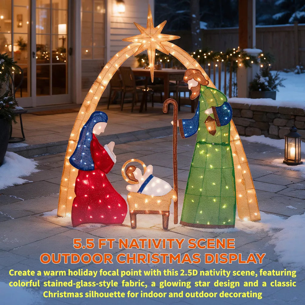 Romswi Pre-Lit 2.5D Nativity Scene Lighted Outdoor Christmas Decoration w/ 210 LED Lights Xmas Holiday Decor for Yard Porch Patio Garden