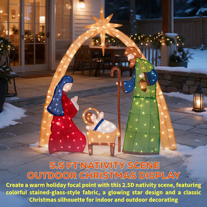 Romswi Pre-Lit 2.5D Nativity Scene Lighted Outdoor Christmas Decoration w/ 210 LED Lights Xmas Holiday Decor for Yard Porch Patio Garden