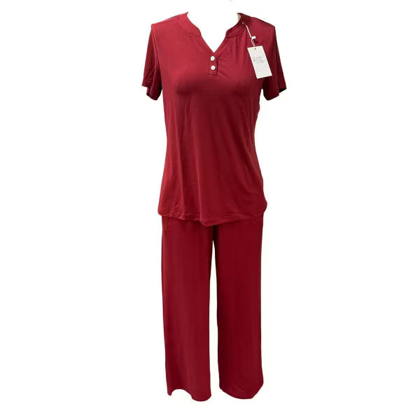 Ekouaer Womens Knit Pajama Sets Henley V Neck Short Sleeve 2 Piece Pj Sets Soft Breathable Casual Lounge Sets Black S