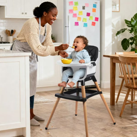 Kinder King 7 in 1 Baby High Chair Convert to Wooden Feeding Chair Removable Tray 5-Point Harness Gray