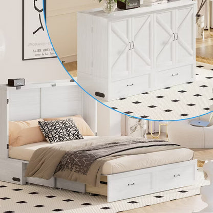 Mjkone Modern Queen Size Murphy Bed with USB ports,Drawers,with 4.7''Mattress, White