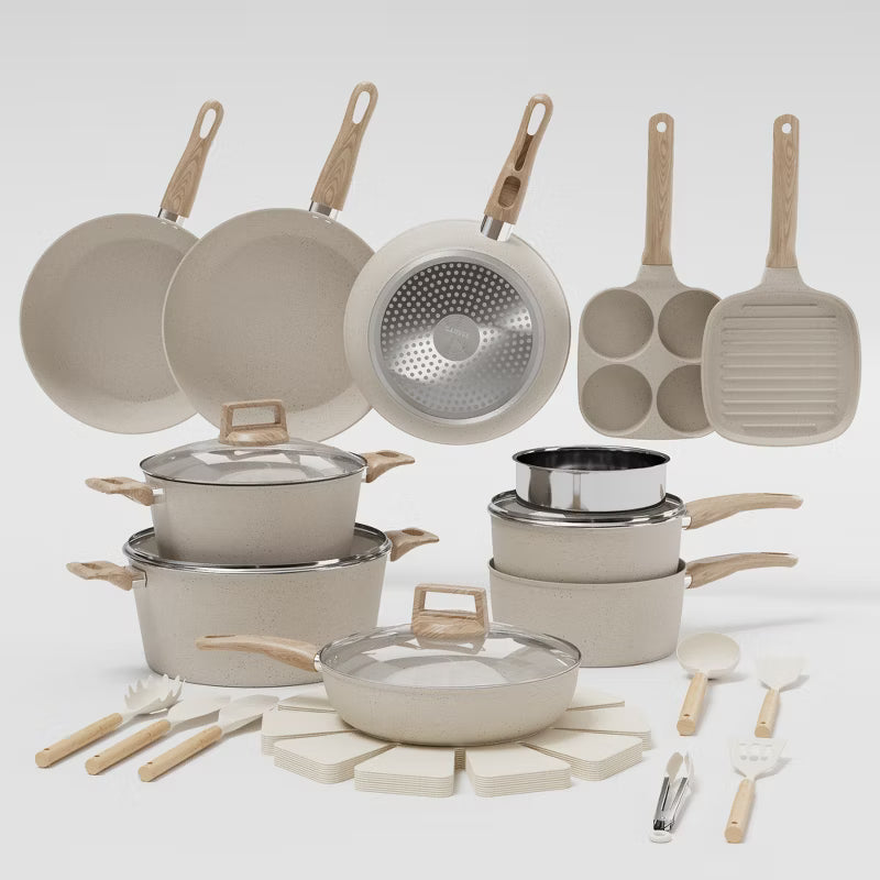 31Pcs Nonstick Ceramic Cookware Set for Induction - Pots & Pans Set with Frying Pans, Saucepans, Stockpot, Steamer & Utensils