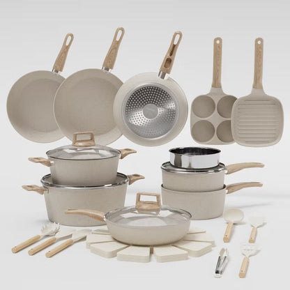 31Pcs Nonstick Ceramic Cookware Set for Induction - Pots & Pans Set with Frying Pans, Saucepans, Stockpot, Steamer & Utensils