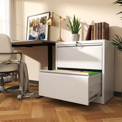 Munora - 2-Drawer Lateral File Cabinet with Lock - Wide Storage for Letter/Legal/A4 Files - White