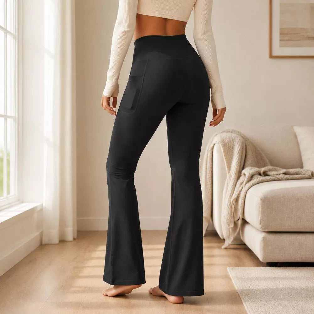 Women¡¯s High Waisted Flared Yoga Pants with Pockets, Buttery Soft Bootcut Leggings for Yoga, Gym, Workout & Everyday Wear (Black, XL)