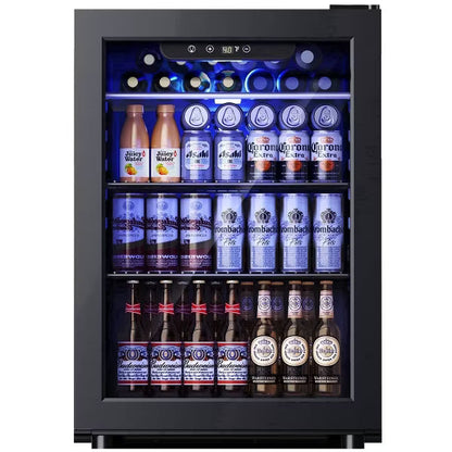 EUHOMY 94 Can Beverage Refrigerator- Mini Fridge with Glass Door & Adjustable Shelves- Black