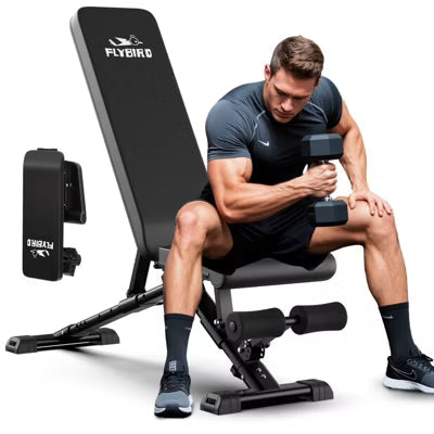 FLYBIRD Adjustable Weight Bench, Foldable Strength Training Bench for Full Body Workout with Fast Folding-New Version