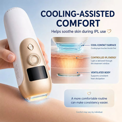 Hair Removal Device with Cooling, 5 Energy Levels, Glide Mode for Face and Body