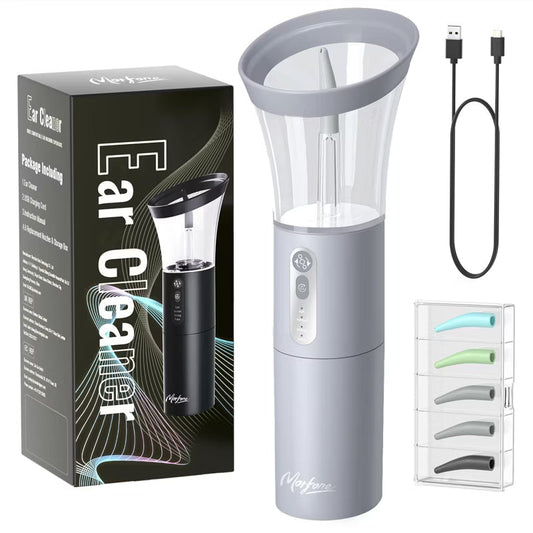 Morfone Electric Ear Cleaning Kit Effective & Safe Ear Cleaner Irrigation Flushing System 4 Pressure Modes for Ear Wax Buildup（Gray）