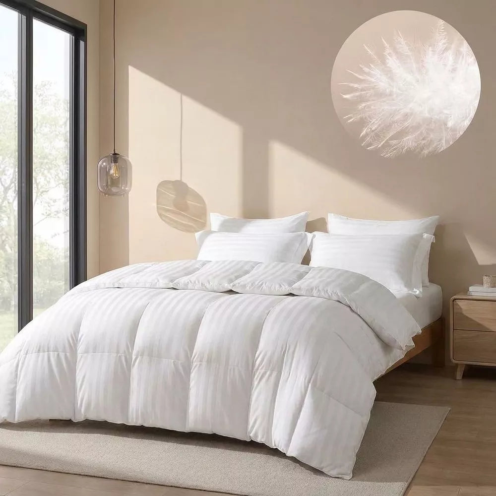 Feathers Down Comforter King All Season Hotel Duvet Insert Ultra Soft, Breathable Bedding Alternative Down Comforter with Corner Tabs White