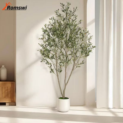 Romswi Faux Olive Tree with Oval White Planter, 7 FT Tall Faux Olive Trees, with Natural Wood Trunk Lifelike Fruits, Fake Greenry Plant for Home Decor