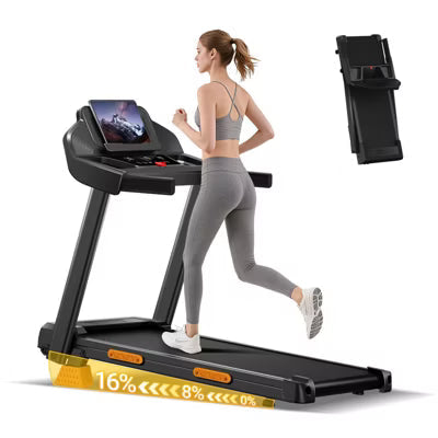 Treadmills for Home with 14 Incline & Led Screen, 3.0HP Quiet Foldable Treadmill with Handle Bar Up to 360lbs Capacity