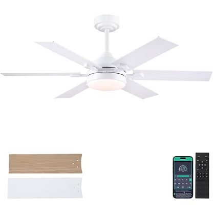 Kviflon 46 Inch Downrod Ceiling Fan with LED Light,5 Reversible Plywood Blades,APP and Remote Control