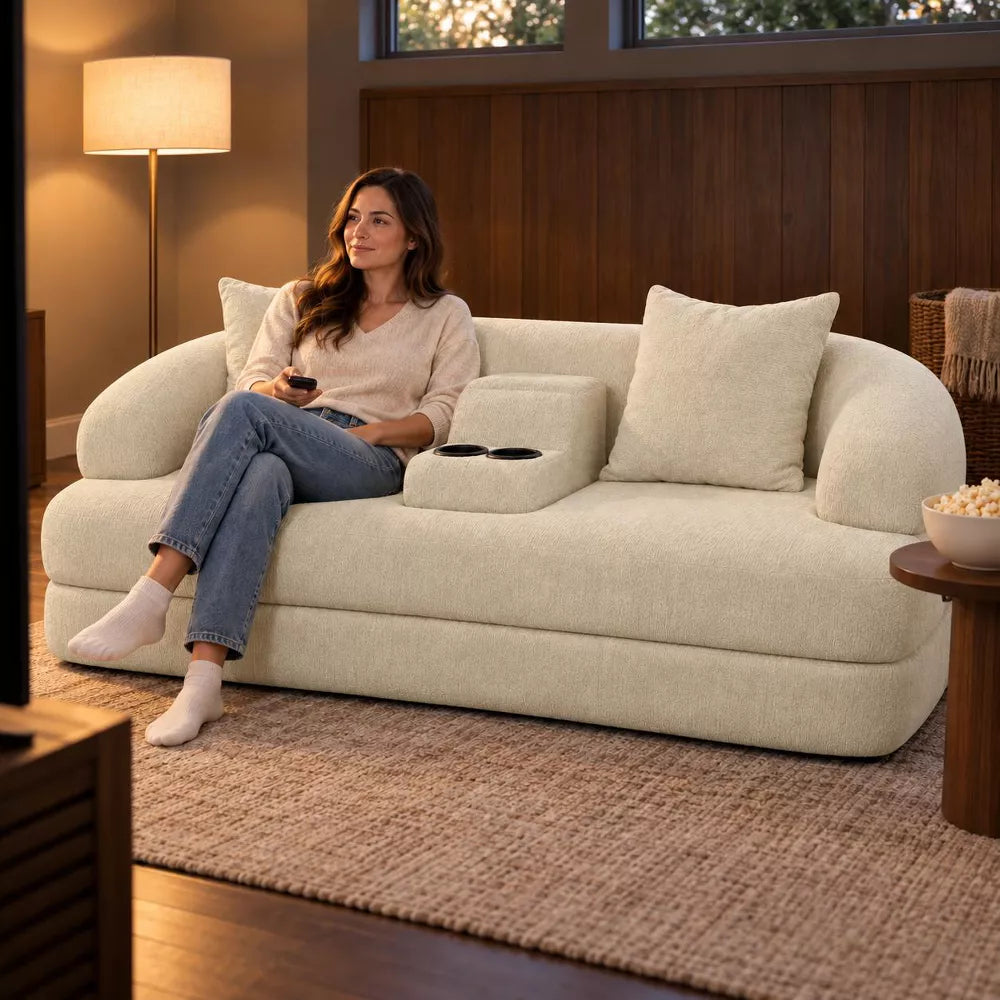 LauKingdom 70" Forest Olive 2-in-1 Chenille Boneless Sofa Bed with Cup Holders for Living Room, Bedroom, Apartment, Studio, Guest Room & Small Space