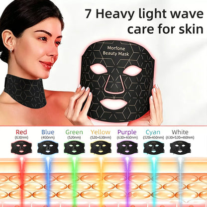 Morfone 7-in-1 LED Red Light Therapy Mask Face & Neck Light Therapy Device Rechargeable Silicone Mask